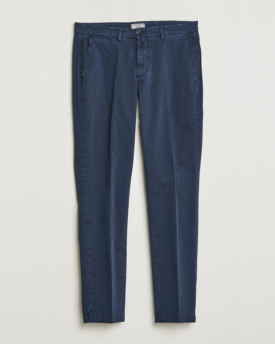 Men | Trousers | Briglia 1949 | Tapered Fit Cotton Twill Stretch Chinos Navy