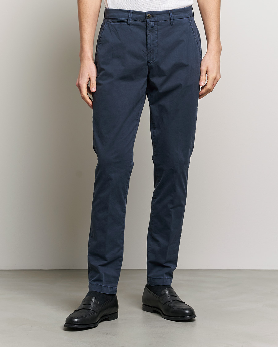 Men | Trousers | Briglia 1949 | Tapered Fit Cotton Twill Stretch Chinos Navy