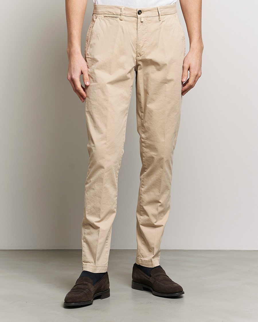 Men | Trousers | Briglia 1949 | Tapered Fit Cotton Twill Stretch Chinos Beige
