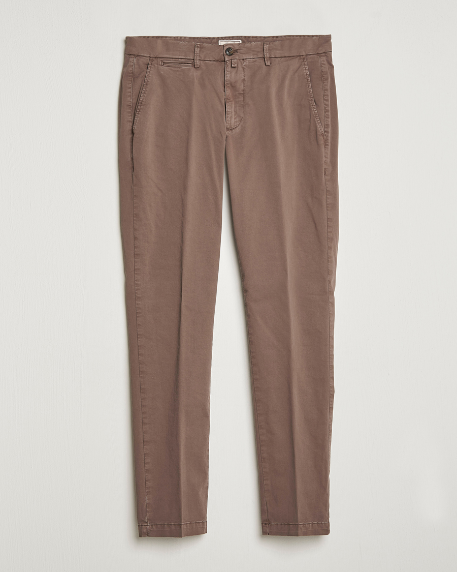 Men | Trousers | Briglia 1949 | Tapered Fit Cotton Twill Stretch Chinos Brown
