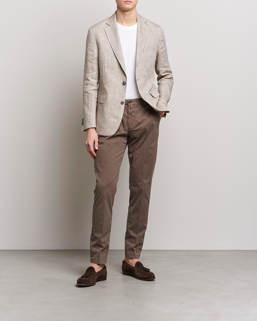 Men | Trousers | Briglia 1949 | Tapered Fit Cotton Twill Stretch Chinos Brown