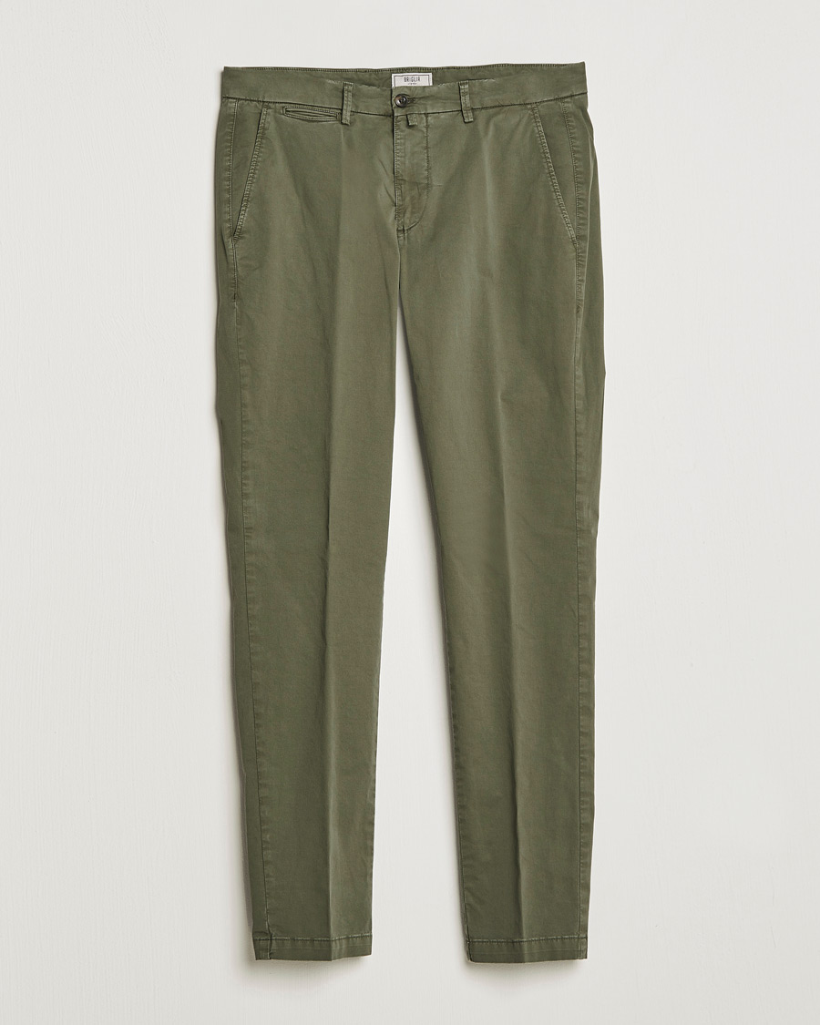 Men | Trousers | Briglia 1949 | Tapered Fit Cotton Twill Stretch Chinos Olive