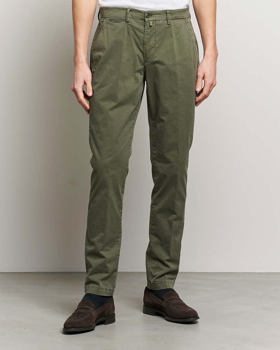 Men | Trousers | Briglia 1949 | Tapered Fit Cotton Twill Stretch Chinos Olive