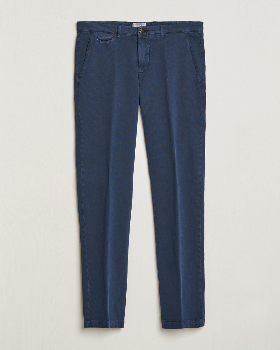 Men | Linen Trousers | Briglia 1949 | Slim Fit Diagonal Cotton Stretch Trousers Navy