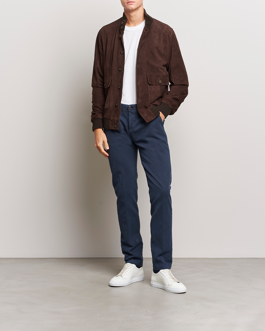 Men | Trousers | Briglia 1949 | Slim Fit Diagonal Cotton Stretch Trousers Navy