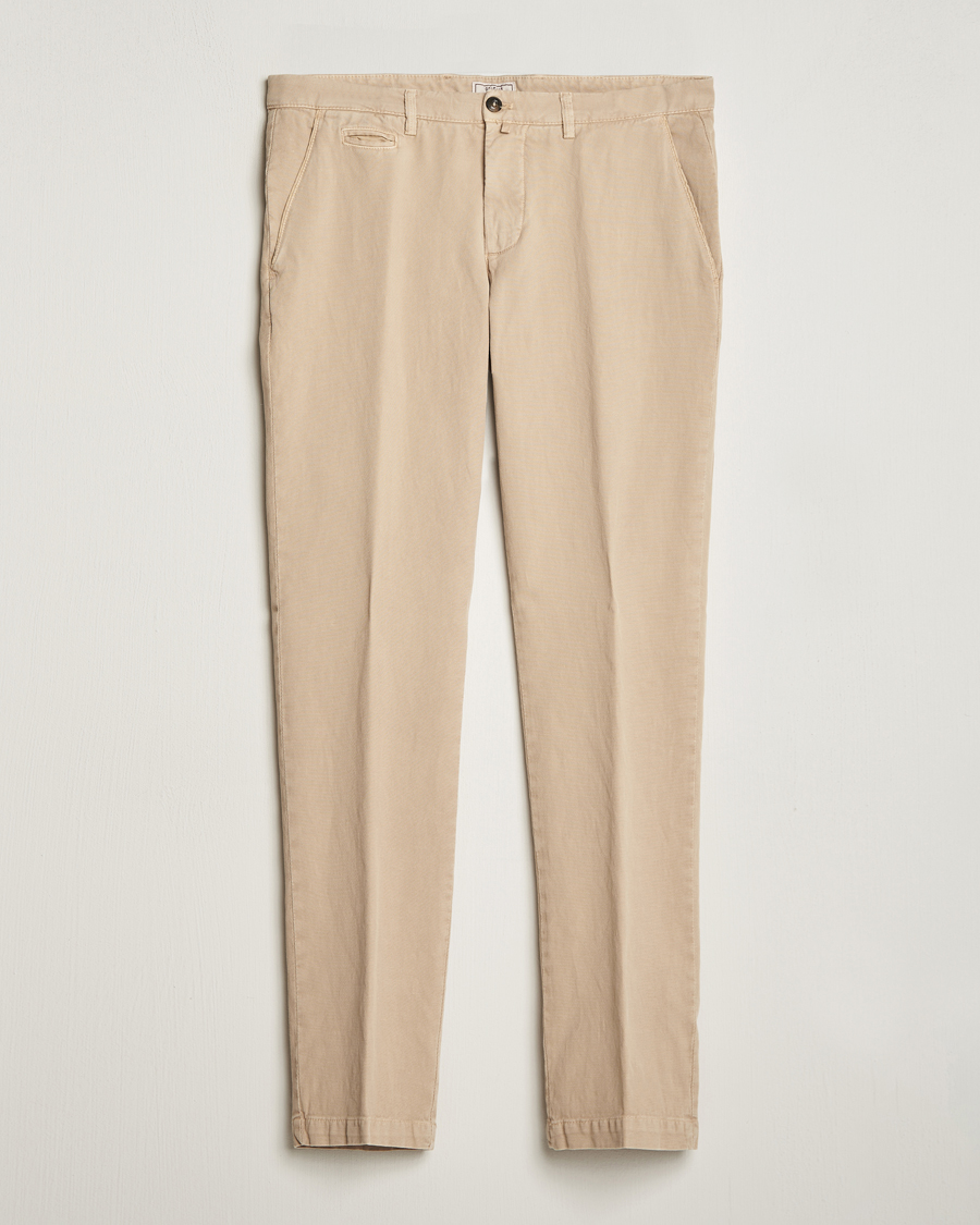 Men | Linen Trousers | Briglia 1949 | Slim Fit Diagonal Cotton Stretch Trousers Beige