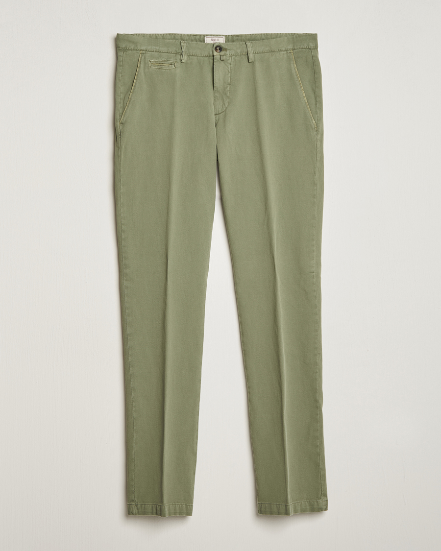 Men | Linen Trousers | Briglia 1949 | Slim Fit Diagonal Cotton Stretch Trousers Olive