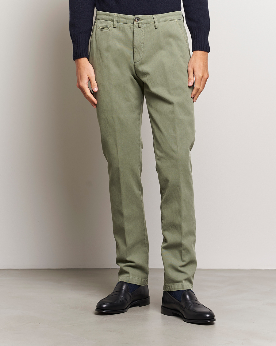 Men | Linen Trousers | Briglia 1949 | Slim Fit Diagonal Cotton Stretch Trousers Olive