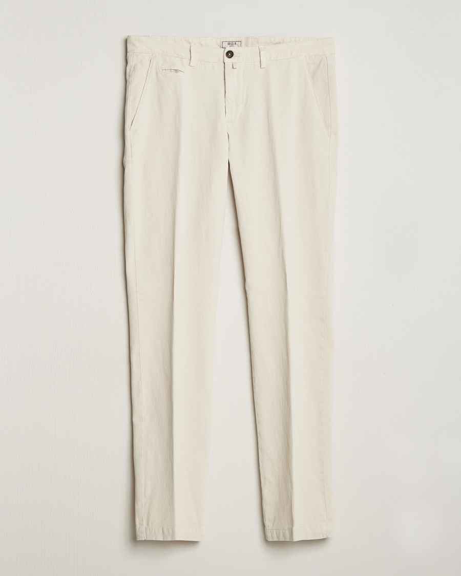 Men | Linen Trousers | Briglia 1949 | Slim Fit Diagonal Cotton Stretch Trousers Cream