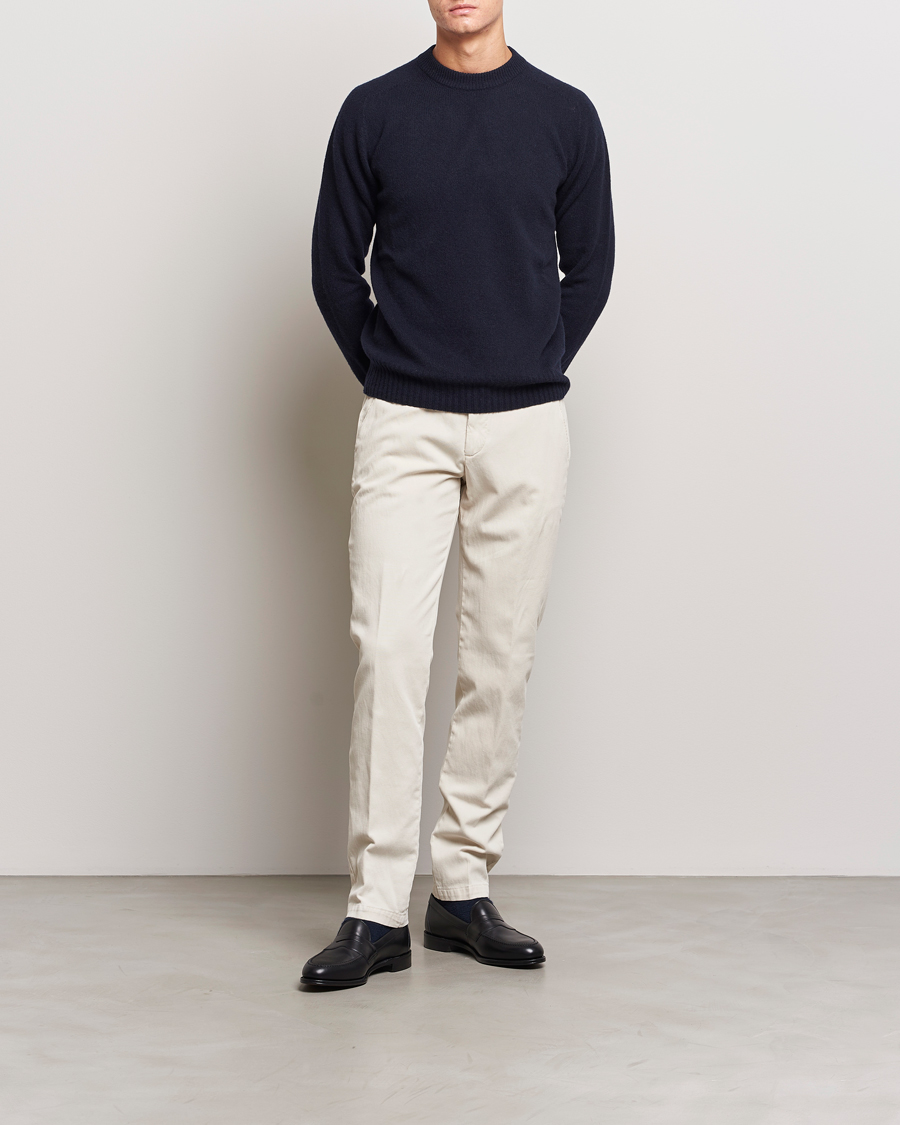 Men | Trousers | Briglia 1949 | Slim Fit Diagonal Cotton Stretch Trousers Cream