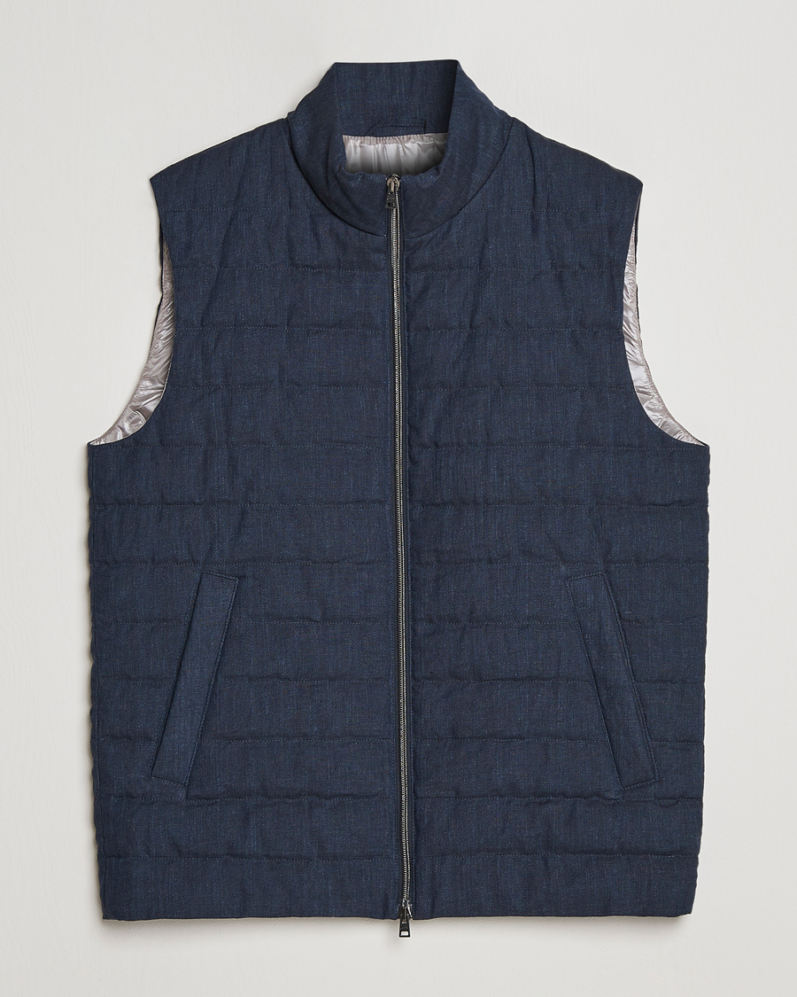 Men | Gilets | Herno | Padded Linen Vest Navy