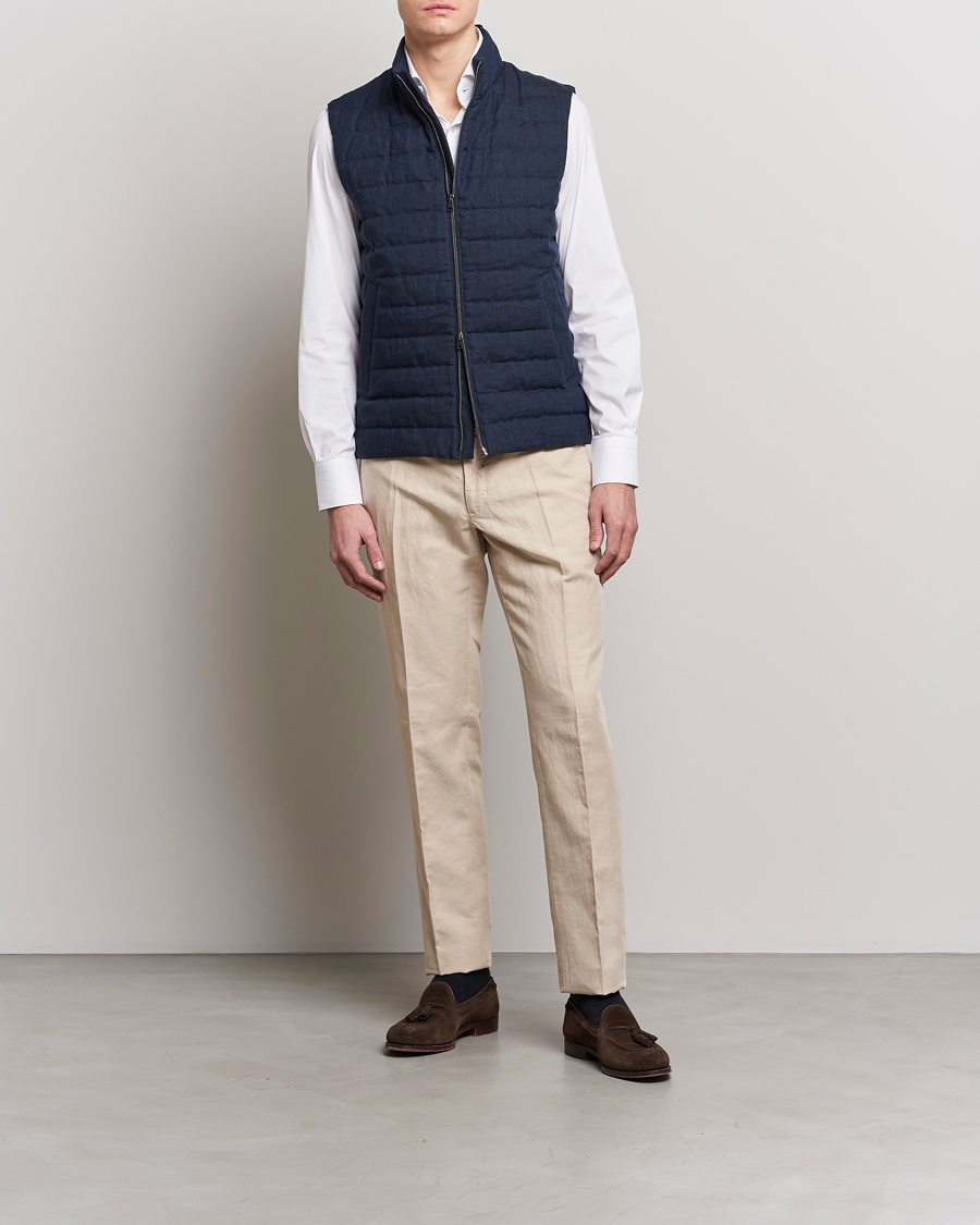 Men | Gilets | Herno | Padded Linen Vest Navy