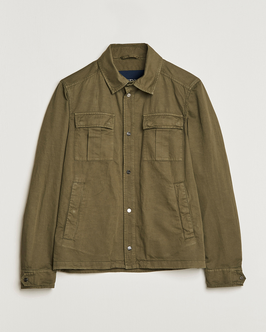 Men | Coats & Jackets | Herno | Washed Cotton/Linen Shirt Jacket Army Green