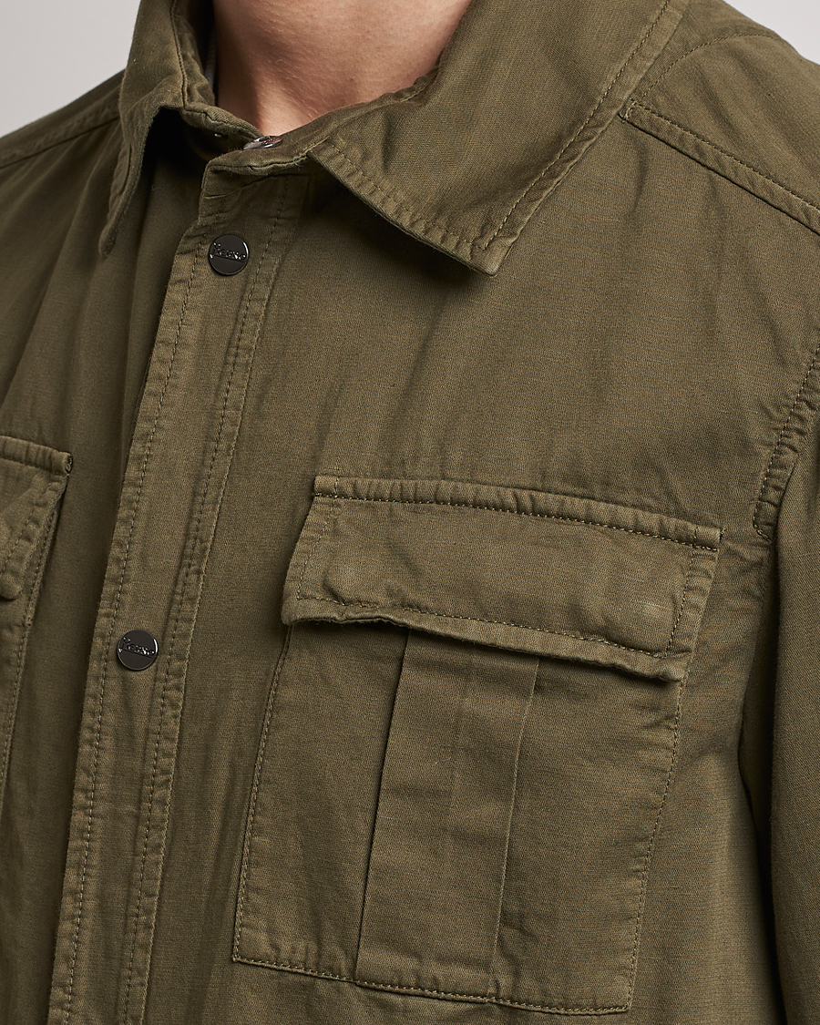 Men | Coats & Jackets | Herno | Washed Cotton/Linen Shirt Jacket Army Green