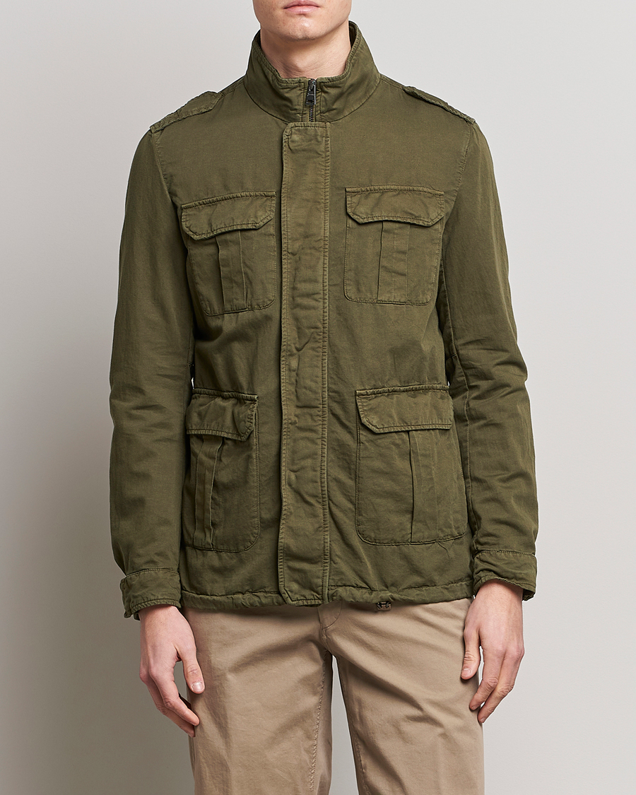 Men | Field Jackets | Herno | Washed Cotton/Linen Field Jacket Army Green