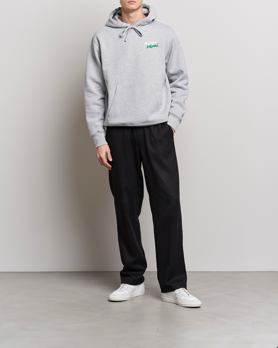 Men | Sweaters & Knitwear | Maison Kitsuné | Mini Handwriting Hoodie Light Grey Melange