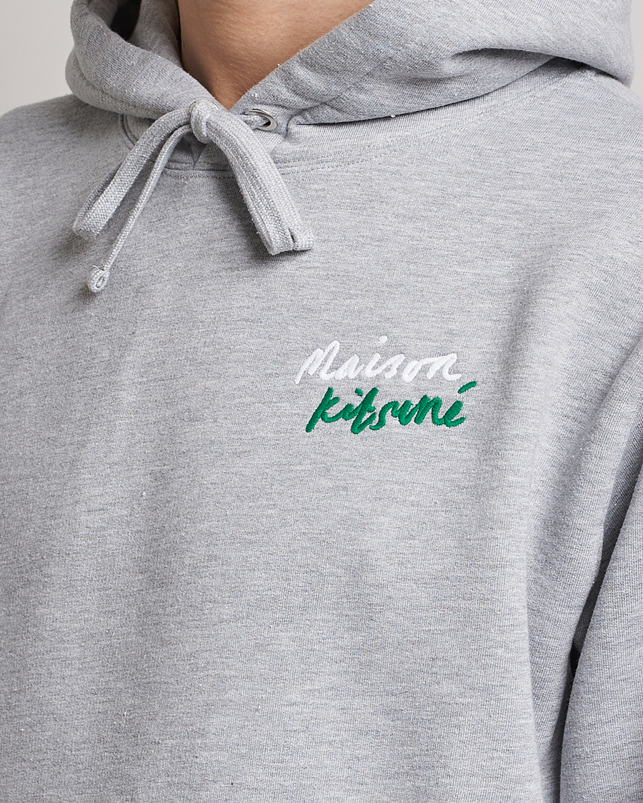 Men | Sweaters & Knitwear | Maison Kitsuné | Mini Handwriting Hoodie Light Grey Melange
