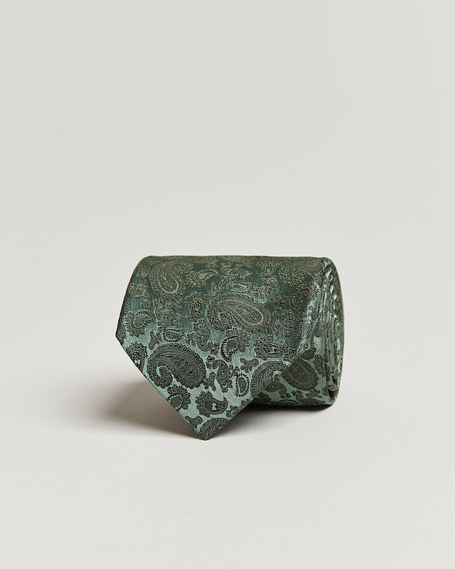Men | Ties | Amanda Christensen | Silk Tonal Paisley Tie 8 cm Olive