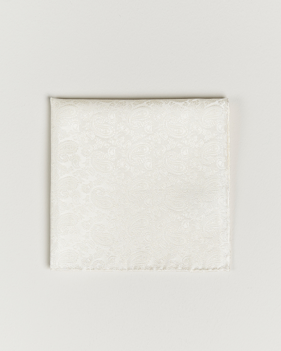 Men | Pocket Squares | Amanda Christensen | Tonal Paisley Silk Pocket Square Cream