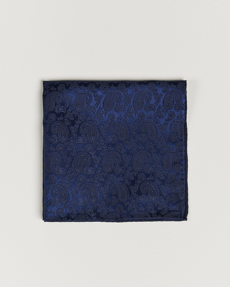Men | Pocket Squares | Amanda Christensen | Tonal Paisley Silk Pocket Square Navy