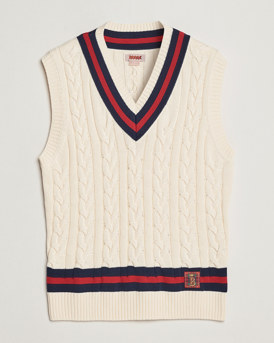Men | Sweaters & Knitwear | Baracuta | Cotton Cable Knit Vest Off White