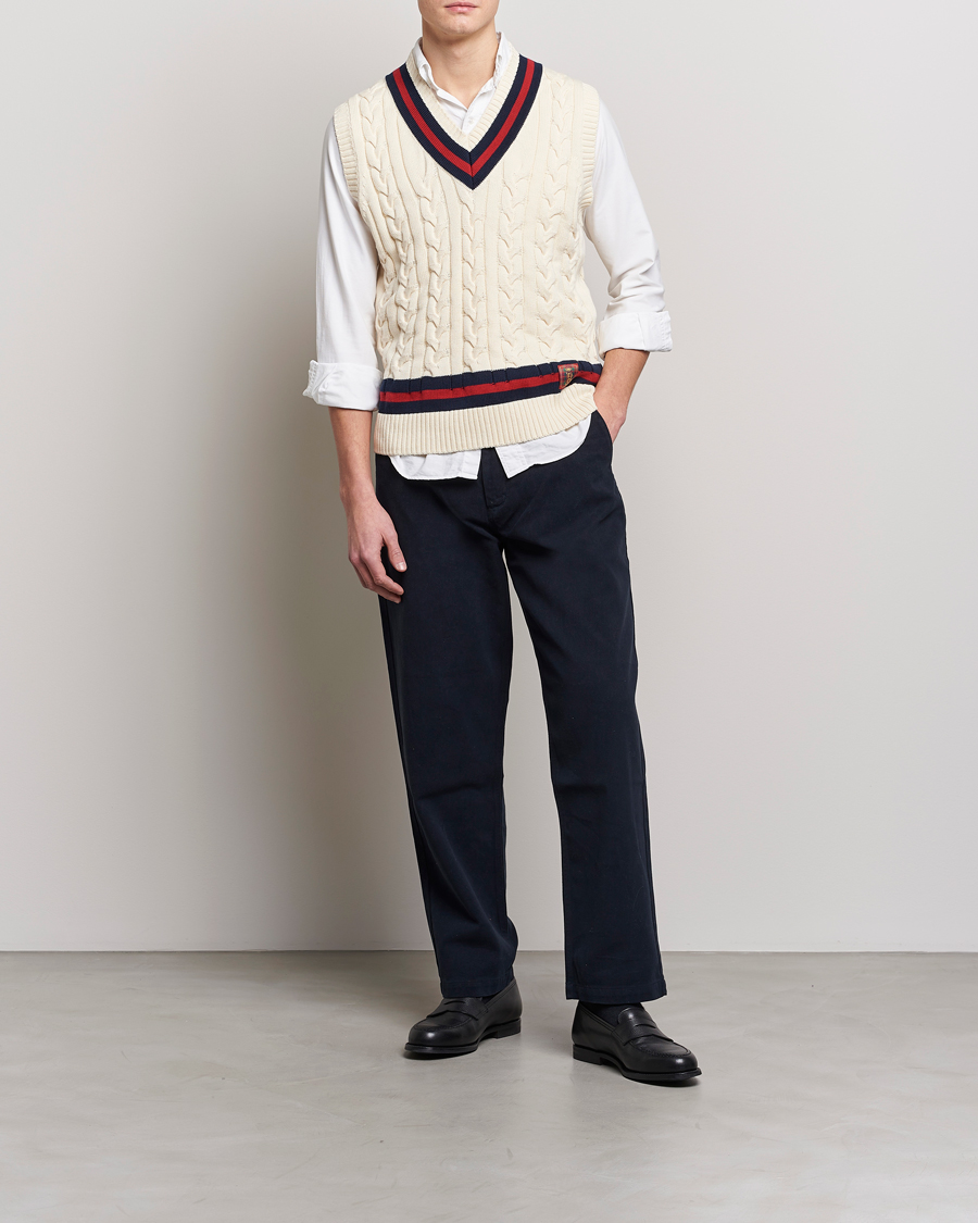 Men | Sweaters & Knitwear | Baracuta | Cotton Cable Knit Vest Off White