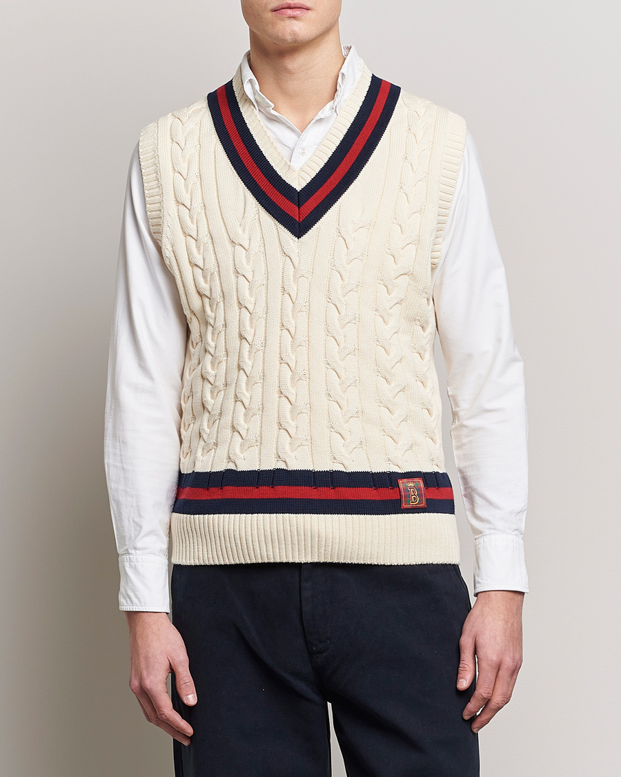 Men | Pullovers | Baracuta | Cotton Cable Knit Vest Off White