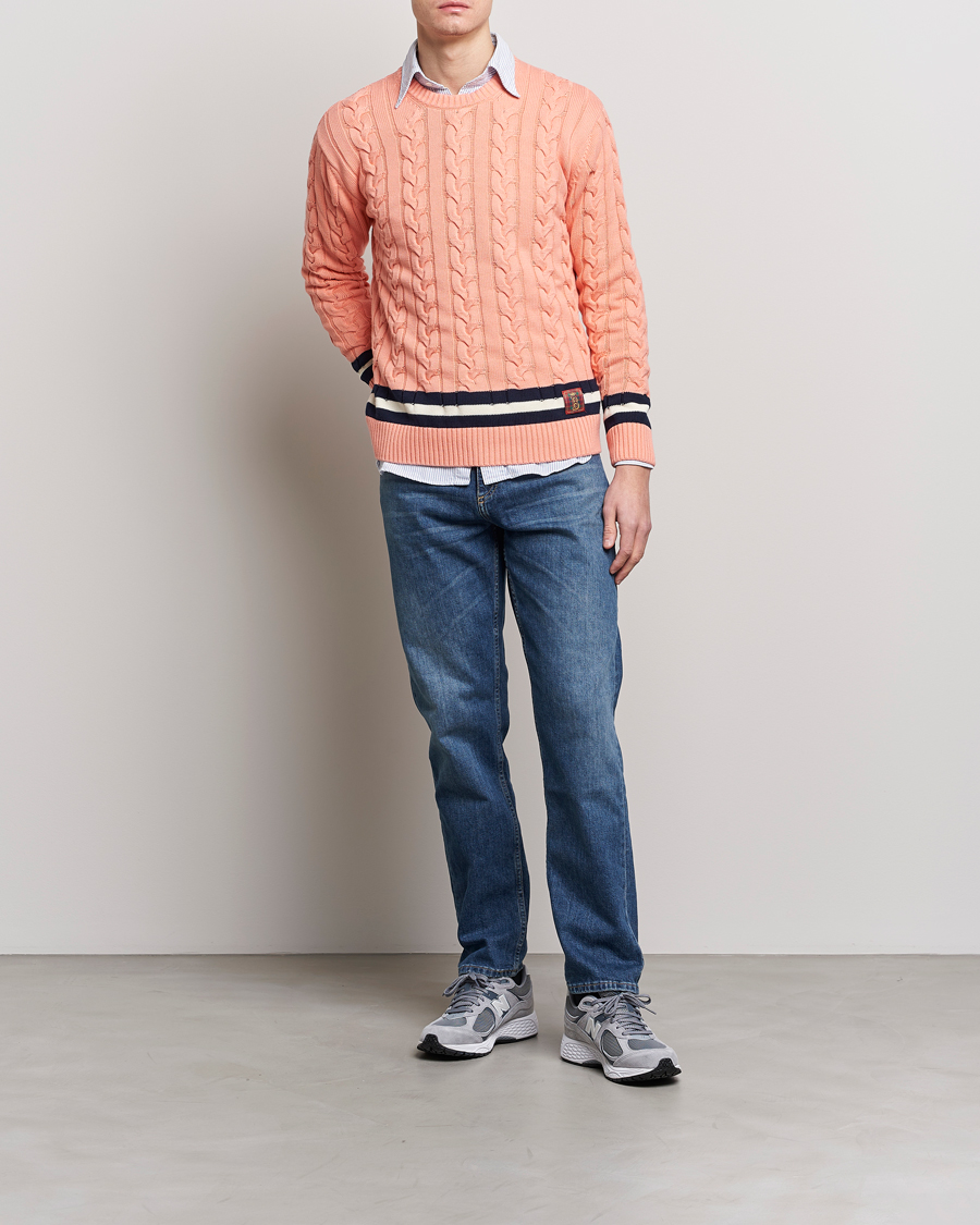 Men | Sweaters & Knitwear | Baracuta | Cotton Cable Crew Neck Flamingo