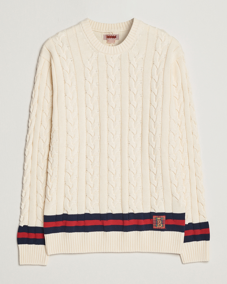 Men | Sweaters & Knitwear | Baracuta | Cotton Cable Crew Neck Off White