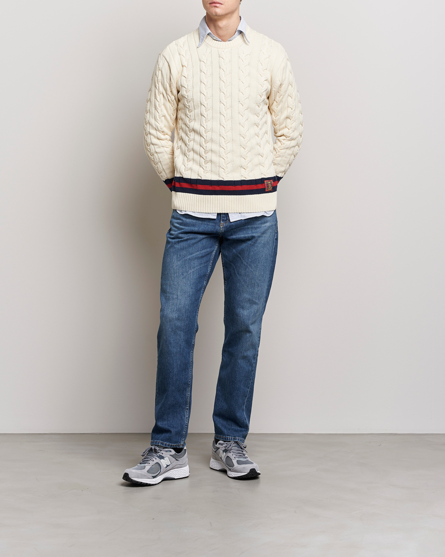 Men | Sweaters & Knitwear | Baracuta | Cotton Cable Crew Neck Off White