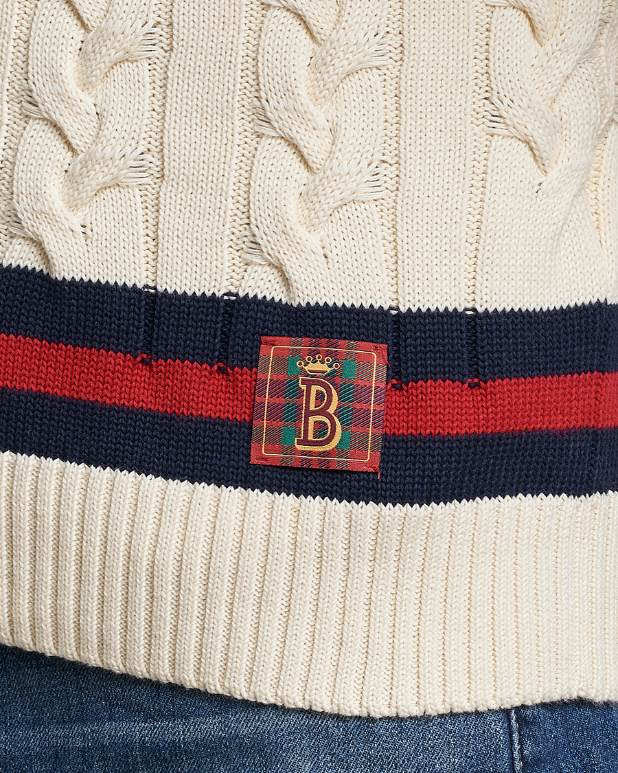 Men | Sweaters & Knitwear | Baracuta | Cotton Cable Crew Neck Off White