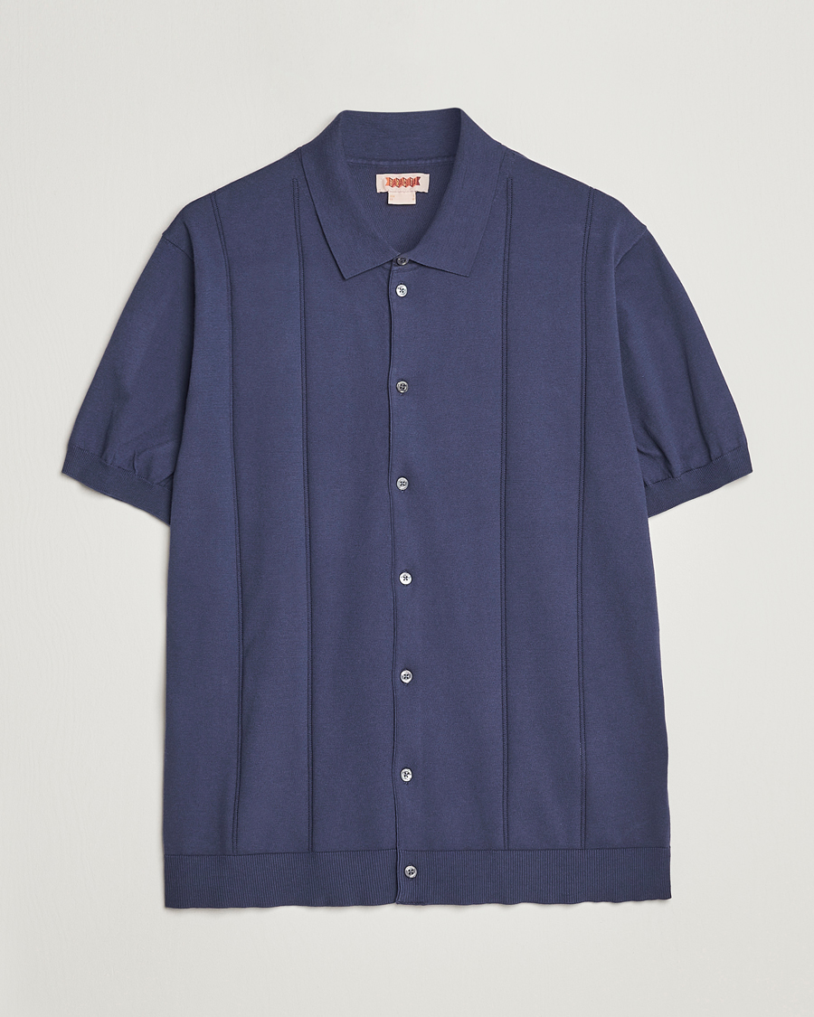 Men | Polo Shirts | Baracuta | Horatio Cotton Garment Dyed Knitted Polo Shirt Navy