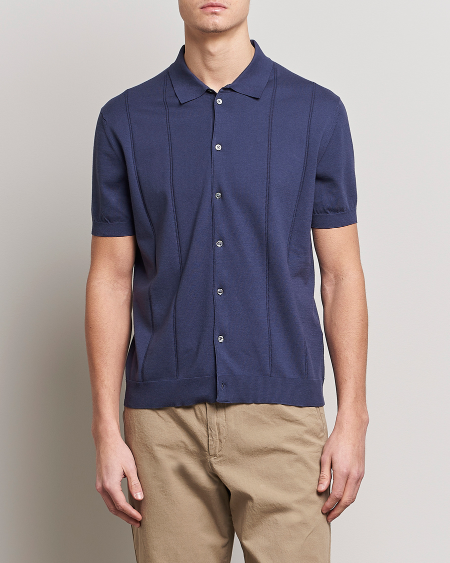 Men |  | Baracuta | Horatio Cotton Garment Dyed Knitted Polo Shirt Navy