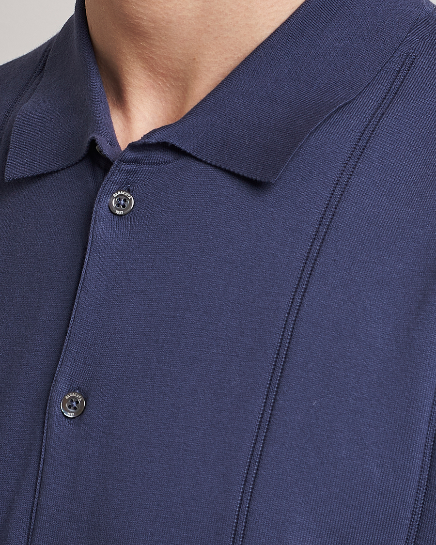 Men | Polo Shirts | Baracuta | Horatio Cotton Garment Dyed Knitted Polo Shirt Navy