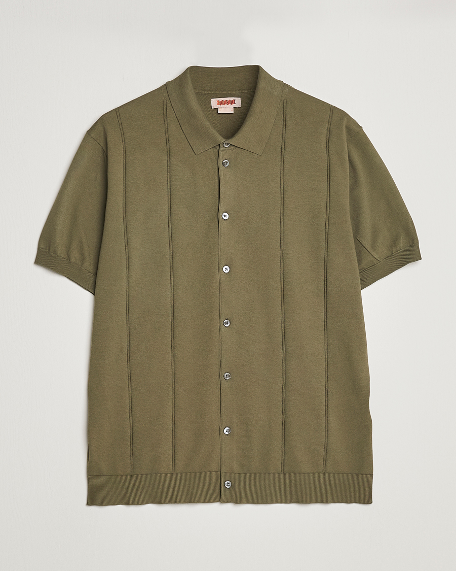 Men | Polo Shirts | Baracuta | Horatio Cotton Garment Dyed Knitted Polo Shirt Olive