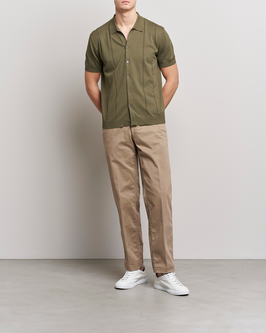 Men | Polo Shirts | Baracuta | Horatio Cotton Garment Dyed Knitted Polo Shirt Olive