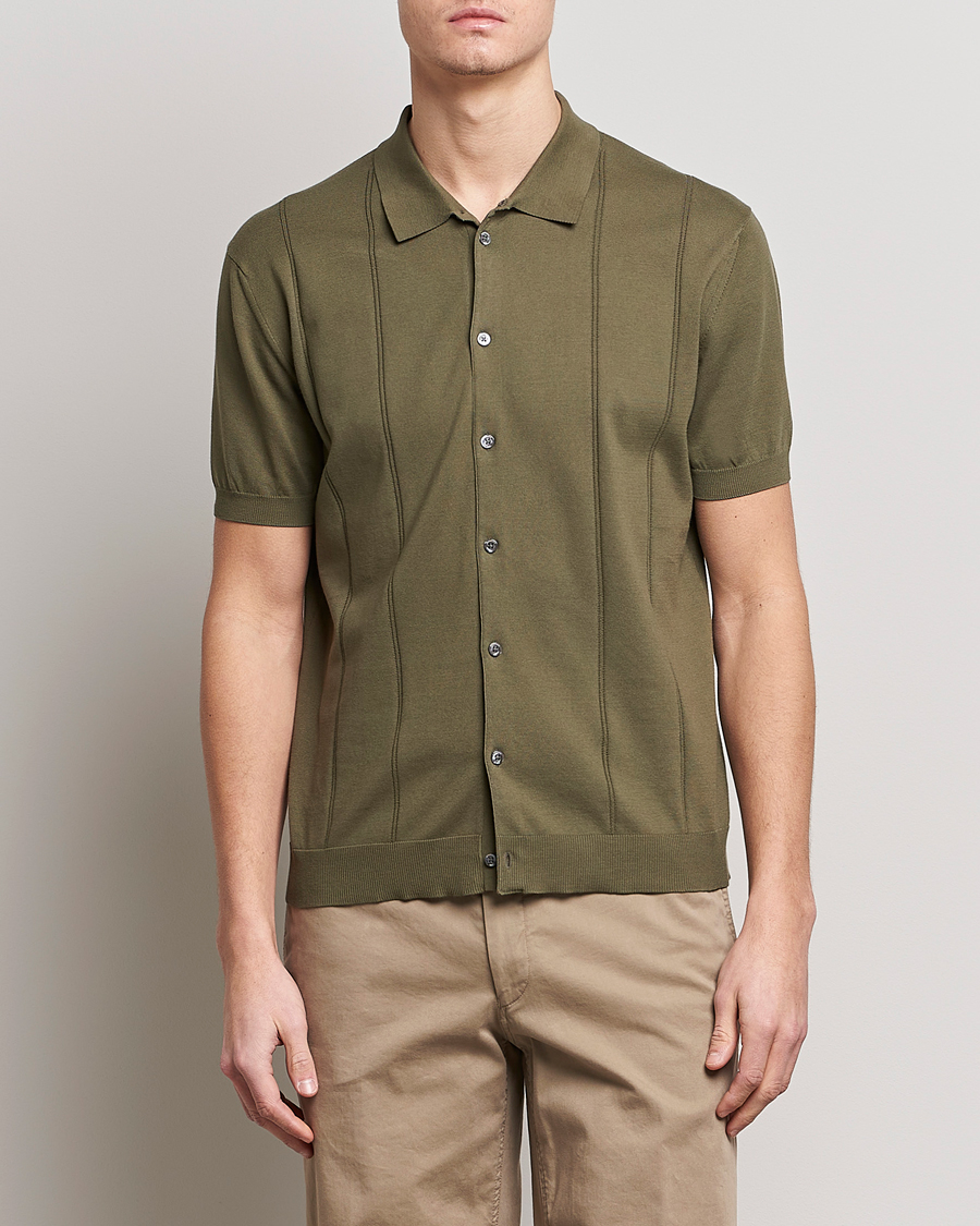 Men |  | Baracuta | Horatio Cotton Garment Dyed Knitted Polo Shirt Olive