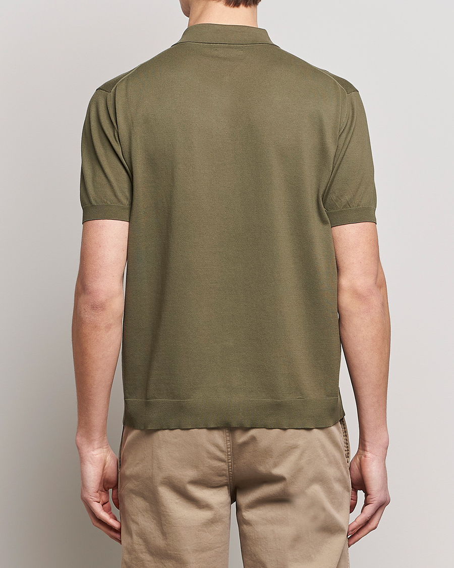 Men | Polo Shirts | Baracuta | Horatio Cotton Garment Dyed Knitted Polo Shirt Olive