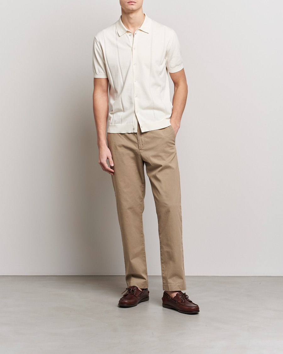 Men | Polo Shirts | Baracuta | Horatio Cotton Garment Dyed Knitted Polo Shirt Ivory