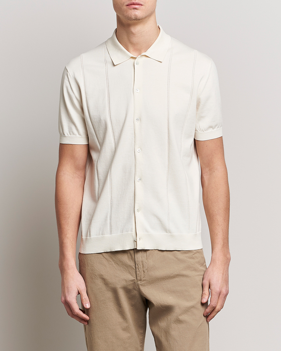 Men | Short Sleeve Polo Shirts | Baracuta | Horatio Cotton Garment Dyed Knitted Polo Shirt Ivory