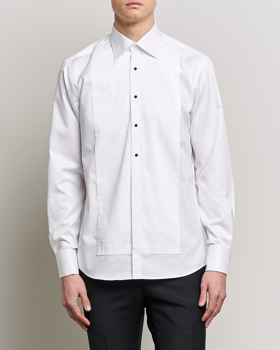 Men | Dress Shirts | Stenströms | Fitted Body Open Smoking Shirt White