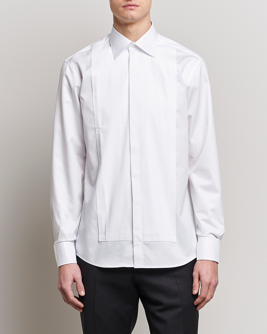 Men | Dress Shirts | Stenströms | Fitted Body Smoking Shirt White