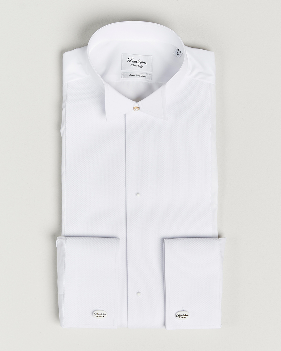 Men | Shirts | Stenströms | Fitted Body XL Sleeve Stand Up Collar Evening Shir White