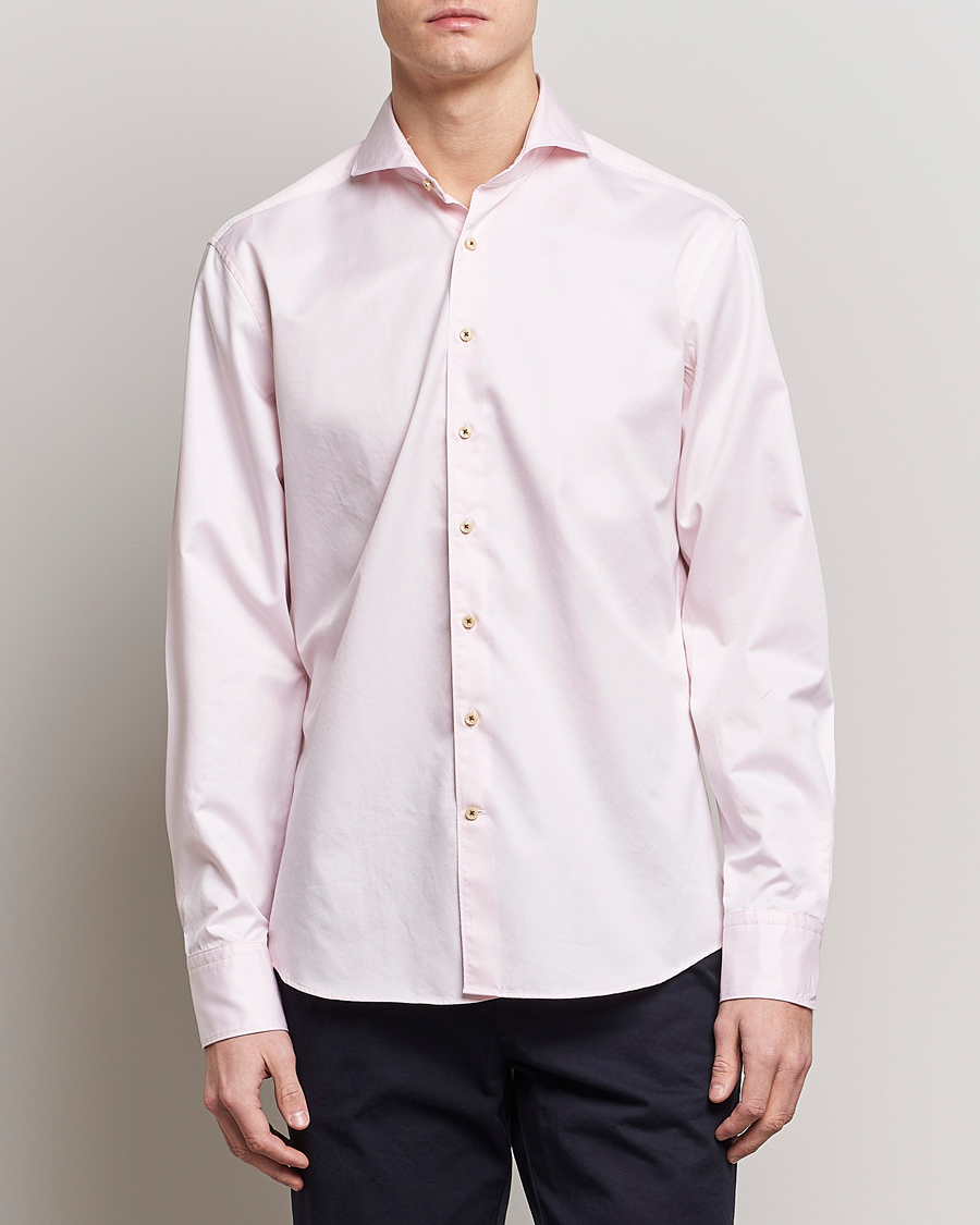 Men |  | Stenströms | Fitted Body Washed Cotton Plain Shirt Pink