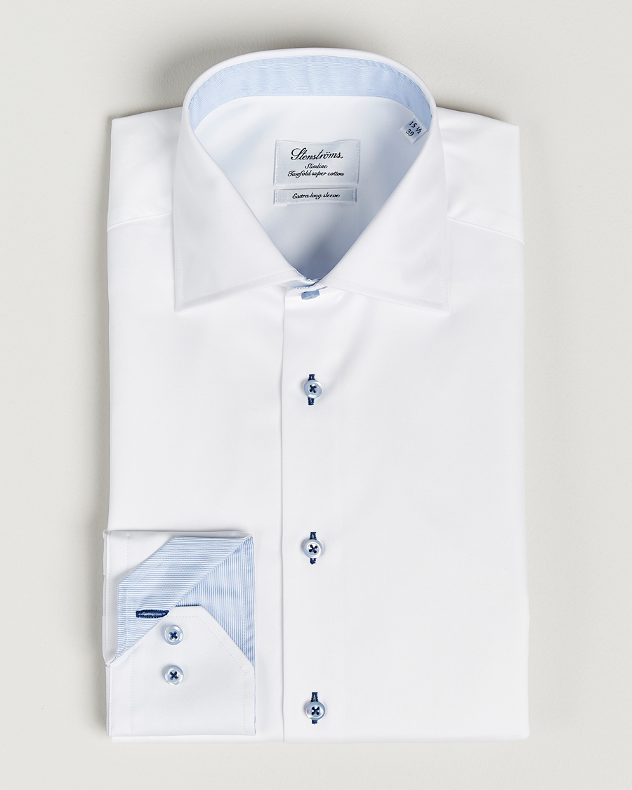 Men |  | Stenströms | Slimline X-Long Sleeve Contrast Shirt White