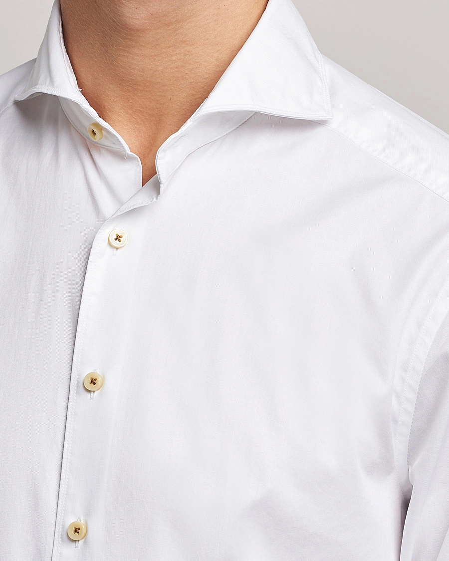 Men |  | Stenströms | Slimline X-Long Sleeve Washed Cotton Shirt White