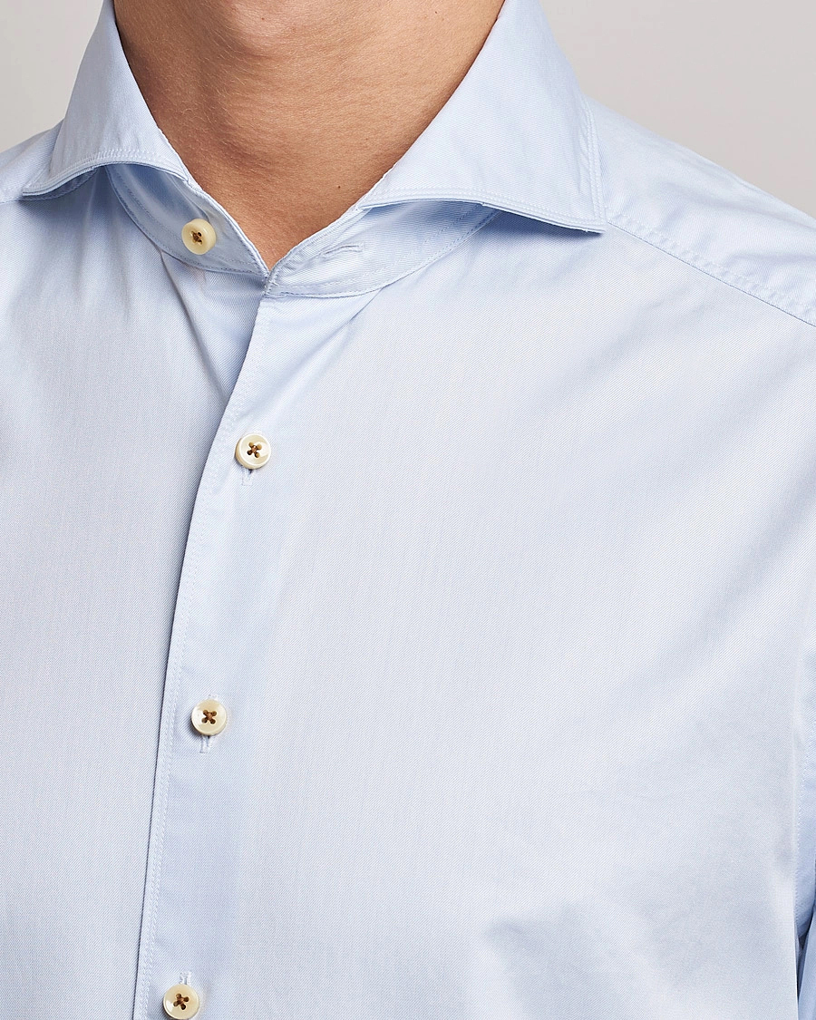 Men |  | Stenströms | Slimline X-Long Sleeve Washed Cotton Shirt Light Blue