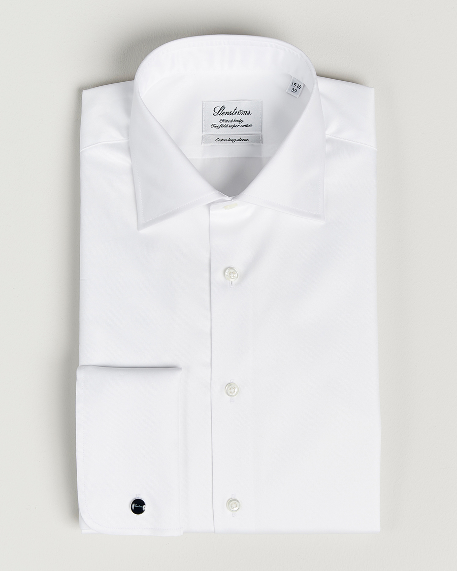 Men |  | Stenströms | Fitted Body X-Long Sleeve Double Cuff Shirt White