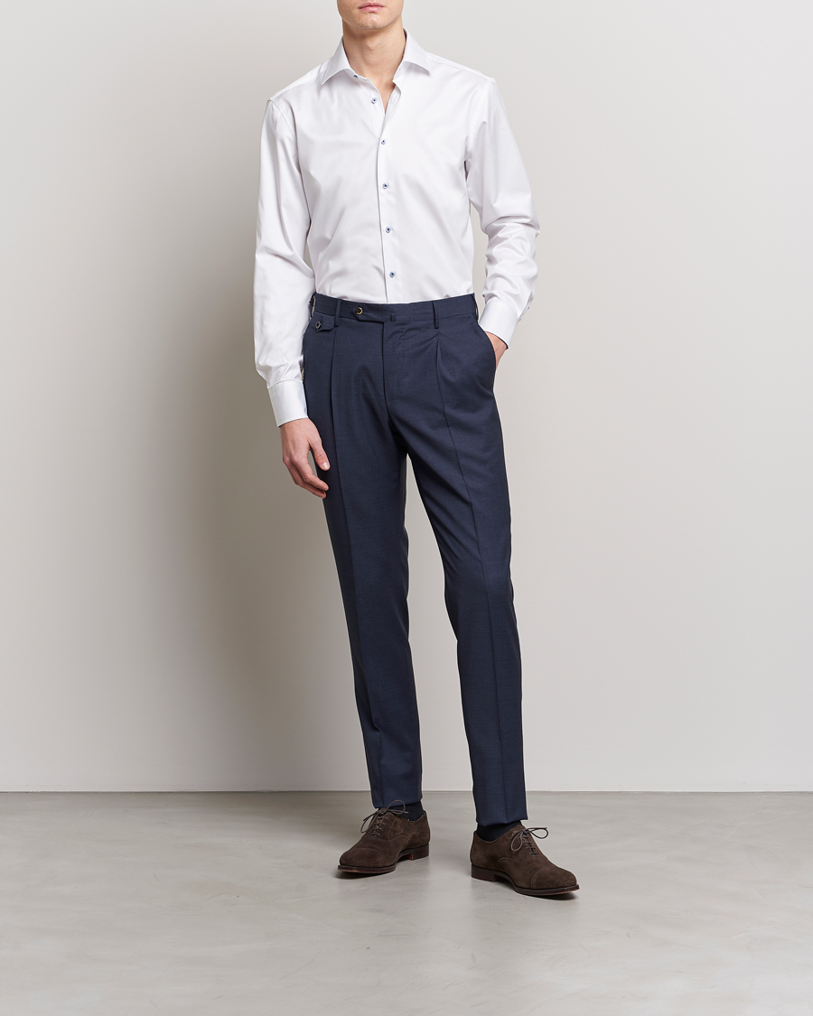 Men | Shirts | Stenströms | Fitted Body Contrast Cut Away Shirt White