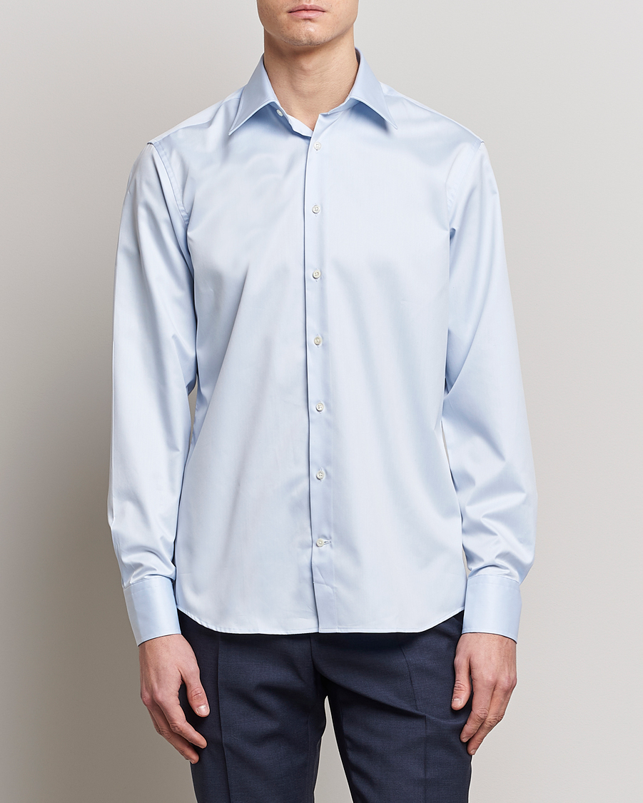 Men | Business Shirts | Stenströms | Fitted Body Kent Collar Shirt Light Blue